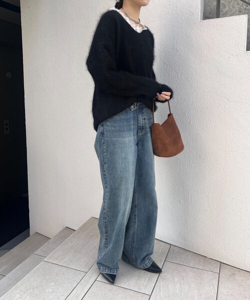 SHENERY（シーナリー）の「レースＶネックウールニット（ニット/セーター・レディース・ブラック/オフホワイト/グレー・FREE）」の16枚目の写真