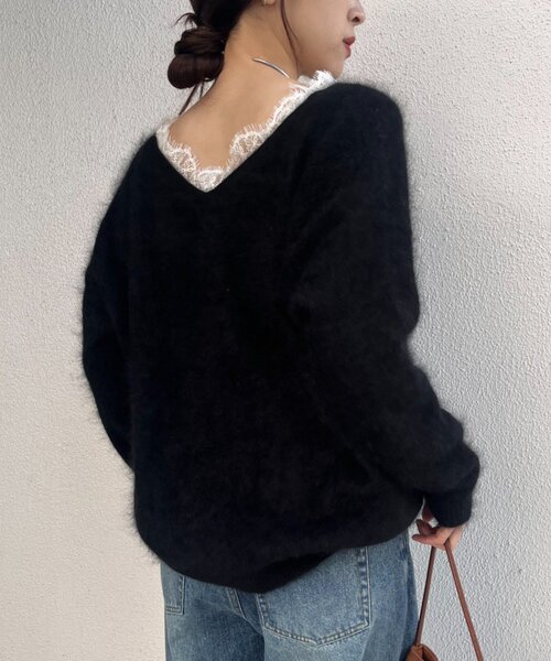 SHENERY（シーナリー）の「レースＶネックウールニット（ニット/セーター・レディース・ブラック/オフホワイト/グレー・FREE）」の19枚目の写真