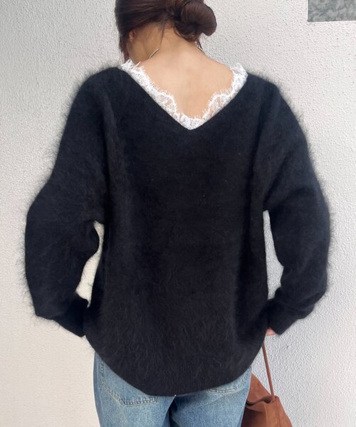 SHENERY（シーナリー）の「レースＶネックウールニット（ニット/セーター・レディース・ブラック/オフホワイト/グレー・FREE）」の20枚目の写真
