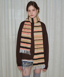 SANSeLF（サンセルフ）の「【SANSeLF】 ボーダーフリンジマフラー モコモコタッチ パステルカラー saa25a110（マフラー）」