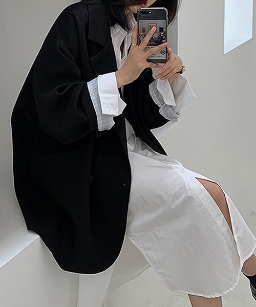 gossip!ロサンゼルス(ゴシップロサンゼルス)の「YUGA ルーズカジュアルスーツジャケット(テーラードジャケット・レディース・オフホワイト/ブラウン/ブラック・L/M)」の5枚目の写真