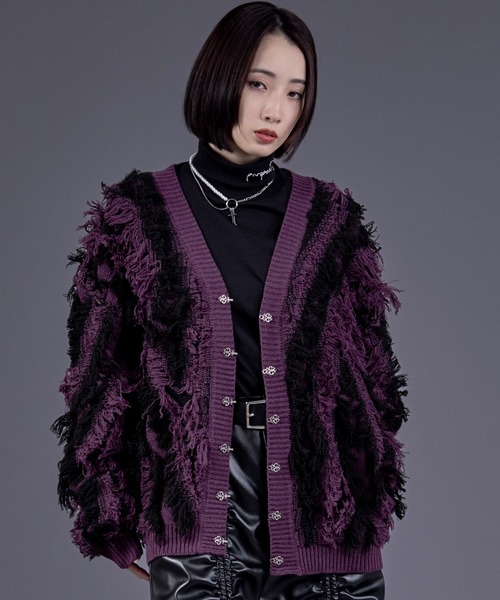 メタルチャイナボタンフリンジニットカーディガン（カーディガン