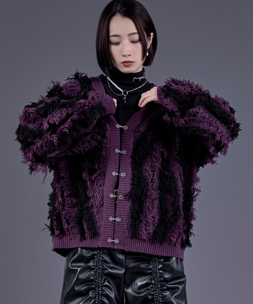 Ellno Loset（エルノロゼット）の「メタルチャイナボタンフリンジニットカーディガン（カーディガン/ボレロ・メンズ・パープル/ブラック・SMALL/MEDIUM/LARGE）」の6枚目の写真
