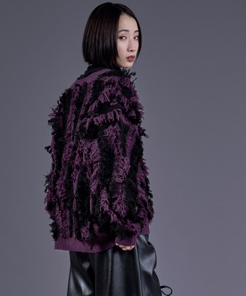 Ellno Loset（エルノロゼット）の「メタルチャイナボタンフリンジニットカーディガン（カーディガン/ボレロ・メンズ・パープル/ブラック・SMALL/MEDIUM/LARGE）」の9枚目の写真