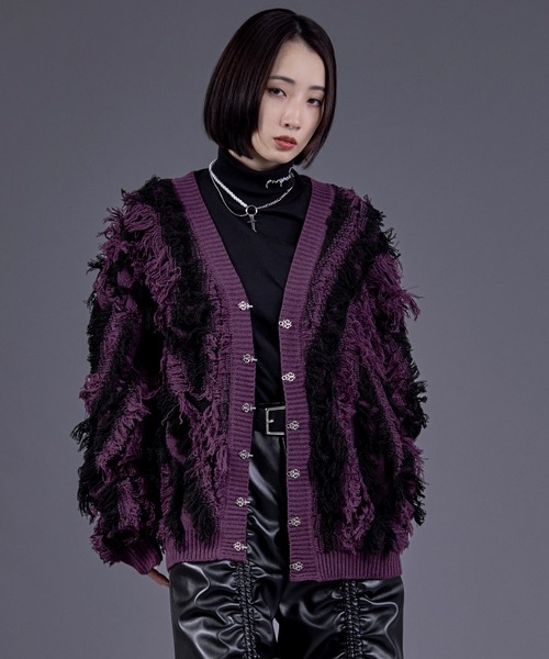 Ellno Loset（エルノロゼット）の「メタルチャイナボタンフリンジニットカーディガン（カーディガン/ボレロ・メンズ・パープル/ブラック・SMALL/MEDIUM/LARGE）」の8枚目の写真