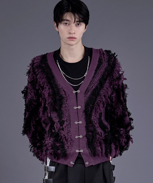 Ellno Loset（エルノロゼット）の「メタルチャイナボタンフリンジニットカーディガン（カーディガン/ボレロ・メンズ・パープル/ブラック・SMALL/MEDIUM/LARGE）」の14枚目の写真