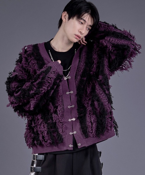 Ellno Loset（エルノロゼット）の「メタルチャイナボタンフリンジニットカーディガン（カーディガン/ボレロ・メンズ・パープル/ブラック・SMALL/MEDIUM/LARGE）」の15枚目の写真