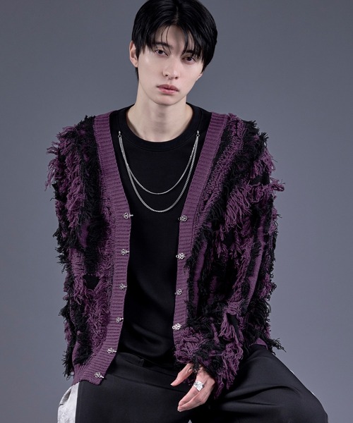 Ellno Loset（エルノロゼット）の「メタルチャイナボタンフリンジニットカーディガン（カーディガン/ボレロ・メンズ・パープル/ブラック・SMALL/MEDIUM/LARGE）」の13枚目の写真