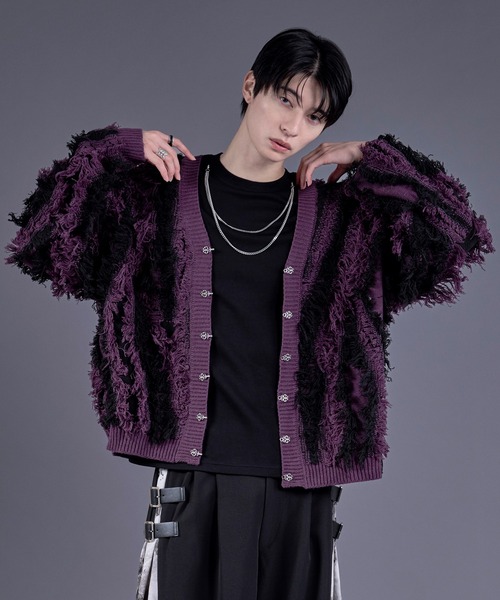 Ellno Loset（エルノロゼット）の「メタルチャイナボタンフリンジニットカーディガン（カーディガン/ボレロ・メンズ・パープル/ブラック・SMALL/MEDIUM/LARGE）」の16枚目の写真