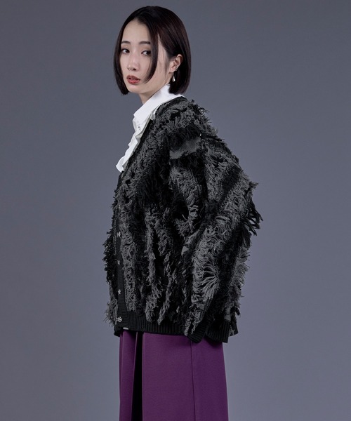 Ellno Loset（エルノロゼット）の「メタルチャイナボタンフリンジニットカーディガン（カーディガン/ボレロ・メンズ・パープル/ブラック・SMALL/MEDIUM/LARGE）」の5枚目の写真