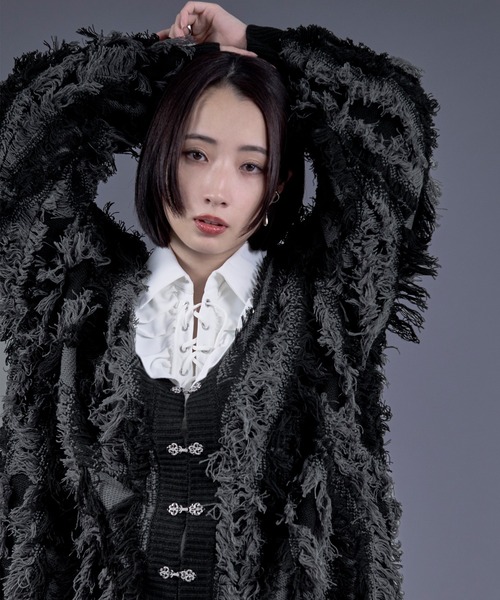 メタルチャイナボタンフリンジニットカーディガン（カーディガン