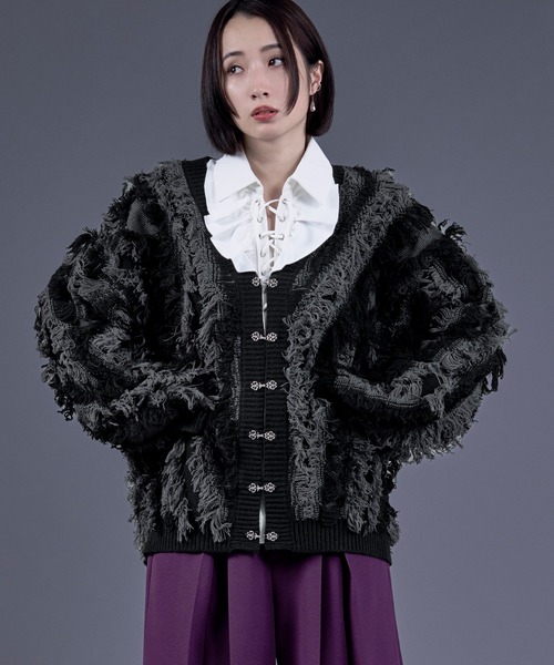 Ellno Loset（エルノロゼット）の「メタルチャイナボタンフリンジニットカーディガン（カーディガン/ボレロ・メンズ・パープル/ブラック・SMALL/MEDIUM/LARGE）」の21枚目の写真