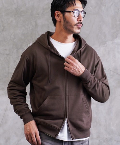 jiggys shop（ジギーズショップ）の「ワンポイント刺繍 裏毛 ジップアップパーカー フーディー（パーカー・メンズ・グレー/ブラック/ネイビー/ブラウン/ホワイト・MEDIUM/LARGE/SMALL/X-LARGE）」の5枚目の写真