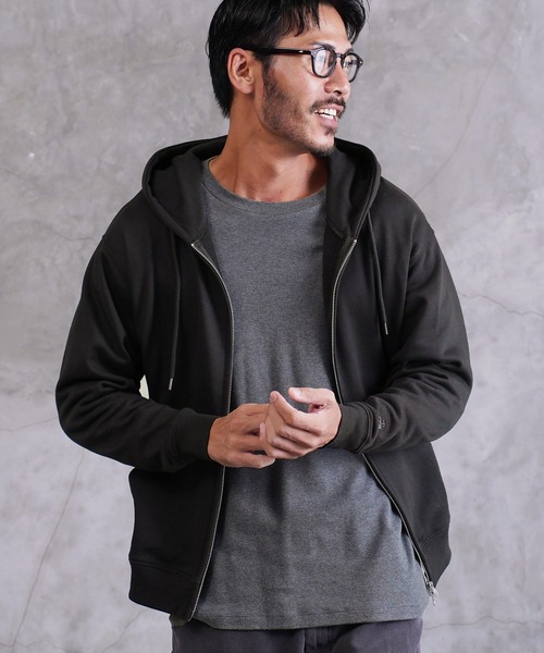 jiggys shop（ジギーズショップ）の「ワンポイント刺繍 裏毛 ジップアップパーカー フーディー（パーカー・メンズ・グレー/ブラック/ネイビー/ブラウン/ホワイト・MEDIUM/LARGE/SMALL/X-LARGE）」の3枚目の写真