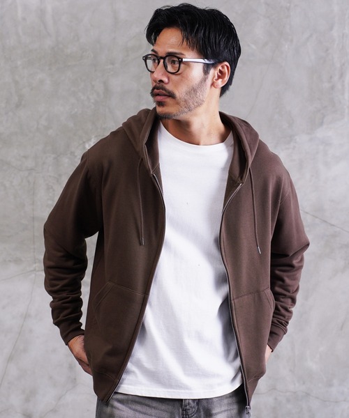 jiggys shop（ジギーズショップ）の「ワンポイント刺繍 裏毛 ジップアップパーカー フーディー（パーカー・メンズ・グレー/ブラック/ネイビー/ブラウン/ホワイト・MEDIUM/LARGE/SMALL/X-LARGE）」の9枚目の写真