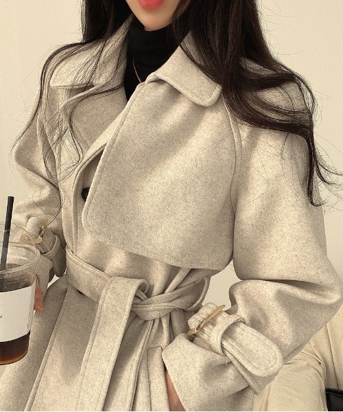 FREE STYLISTS（フリー スタイリスト）の「YUGA_YGMC  Wool-like trench coat（トレンチコート・レディース・ブラウン/オフホワイト・FREE）」の10枚目の写真