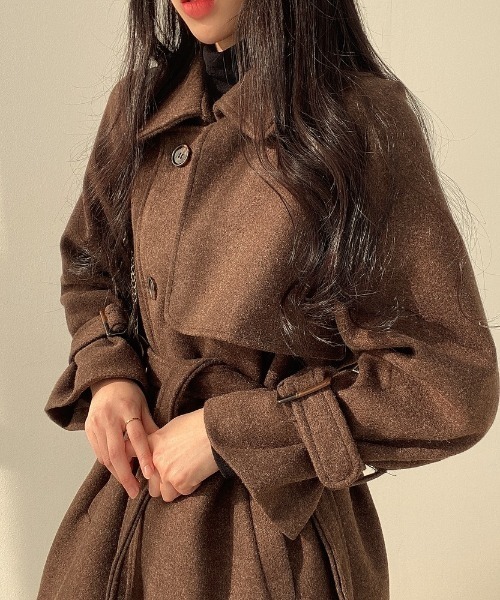 FREE STYLISTS（フリー スタイリスト）の「YUGA_YGMC  Wool-like trench coat（トレンチコート・レディース・ブラウン/オフホワイト・FREE）」の18枚目の写真