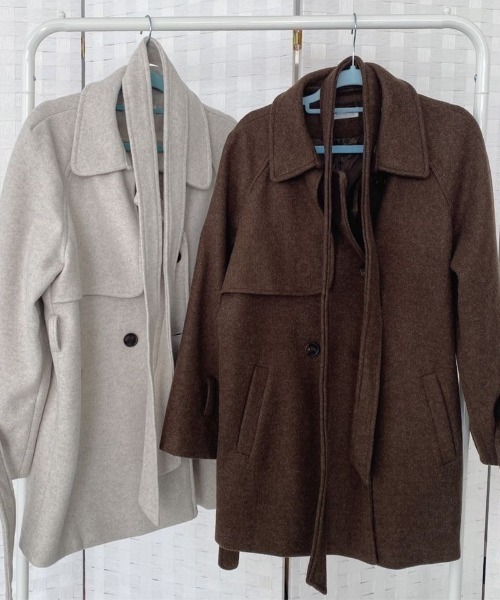 FREE STYLISTS（フリー スタイリスト）の「YUGA_YGMC  Wool-like trench coat（トレンチコート・レディース・ブラウン/オフホワイト・FREE）」の6枚目の写真