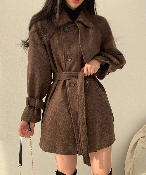 FREE STYLISTS（フリー スタイリスト）の「YUGA_YGMC  Wool-like trench coat（トレンチコート・レディース・ブラウン/オフホワイト・FREE）」の13枚目の写真