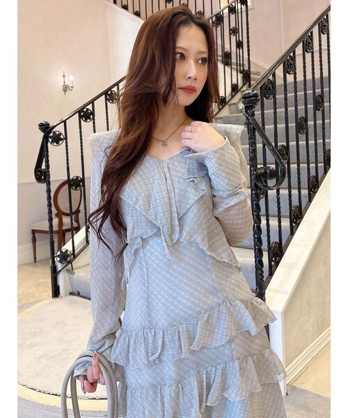 MERCURYDUO（マーキュリーデュオ）の「ラッフルイレヘムロングワンピース（ワンピース・レディース・ブラウン/ブラック/グレー・MEDIUM/SMALL）」の15枚目の写真