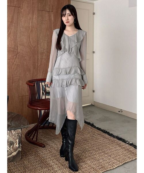 MERCURYDUO（マーキュリーデュオ）の「ラッフルイレヘムロングワンピース（ワンピース・レディース・ブラウン/ブラック/グレー・MEDIUM/SMALL）」の19枚目の写真