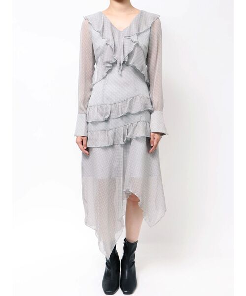 MERCURYDUO(マーキュリーデュオ)の「ラッフルイレヘムロングワンピース(ワンピース・レディース・ブラウン/ブラック/グレー・MEDIUM/SMALL)」の6枚目の写真