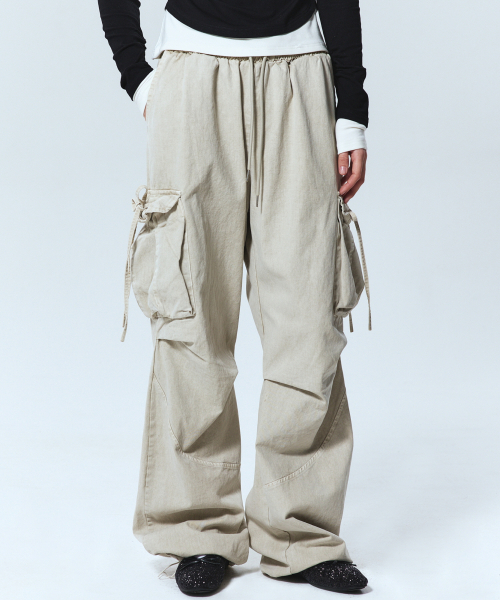 VINTAGE CARGO STRING WIDE PANTS_BEIGE