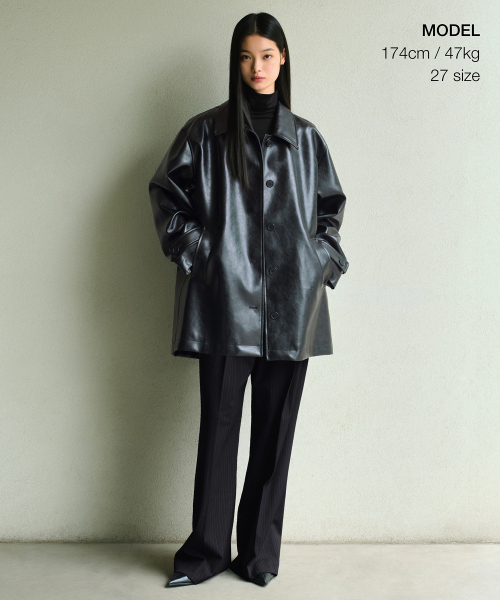MUSINSA STANDARD WOMAN（ムシンサスタンダードウーマン）の「ウィメンズピンストライプローレイズワイドヒドゥンバンディングスラックス[ブラック]（スラックス・レディース・その他・34/32/30/31/26/27/28/29/24）」の2枚目の写真