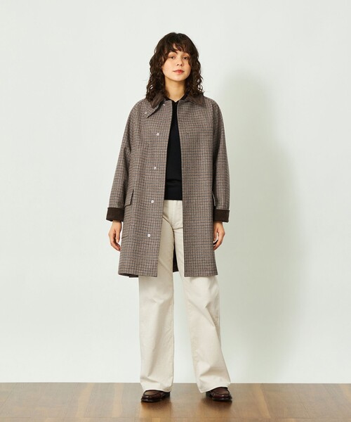MACKINTOSH PHILOSOPHY(マッキントッシュ フィロソフィー)の「GREY LABEL 【SOMERFORD(サマーフォード)】ライトメルトンチェック製(ステンカラーコート・レディース・ブラウン系その他5/チャコールグレー・2/6)」の5枚目の写真