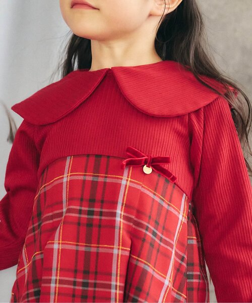 apres les cours（アプレレクール）の「【リンク】ケープカラーチェックワンピース_ジュニア対応（ワンピース・キッズ・レッド/サックスブルー・80/90/100/110/120/130/140）」の5枚目の写真