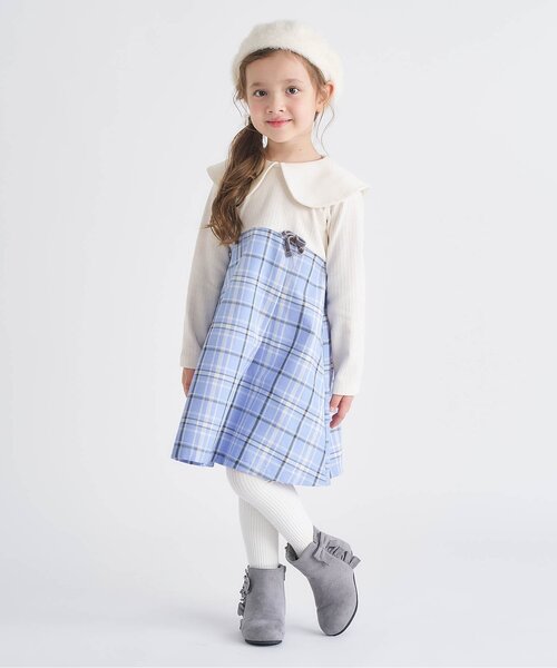 apres les cours（アプレレクール）の「【リンク】ケープカラーチェックワンピース_ジュニア対応（ワンピース・キッズ・レッド/サックスブルー・80/90/100/110/120/130/140）」の7枚目の写真