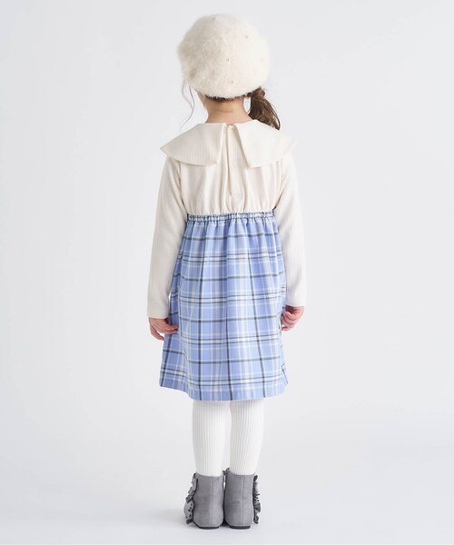 apres les cours（アプレレクール）の「【リンク】ケープカラーチェックワンピース_ジュニア対応（ワンピース・キッズ・レッド/サックスブルー・80/90/100/110/120/130/140）」の8枚目の写真