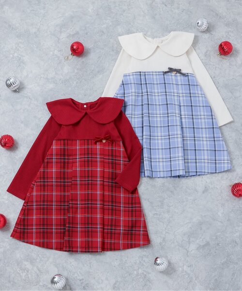 apres les cours（アプレレクール）の「【リンク】ケープカラーチェックワンピース_ジュニア対応（ワンピース・キッズ・レッド/サックスブルー・80/90/100/110/120/130/140）」の16枚目の写真