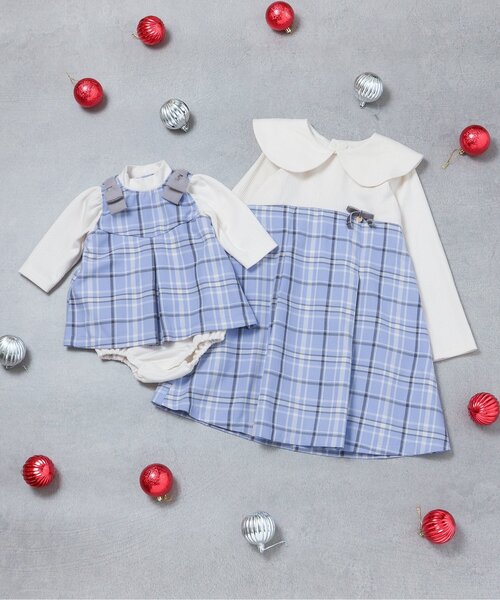 apres les cours（アプレレクール）の「【リンク】ケープカラーチェックワンピース_ジュニア対応（ワンピース・キッズ・レッド/サックスブルー・80/90/100/110/120/130/140）」の17枚目の写真