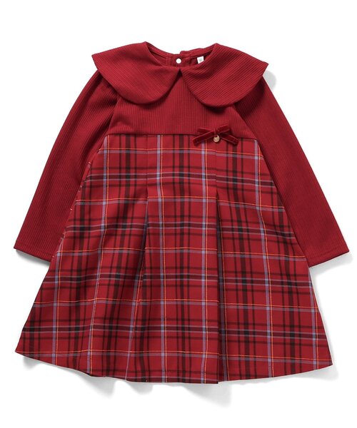 セール】【リンク】ケープカラーチェックワンピース_ジュニア対応