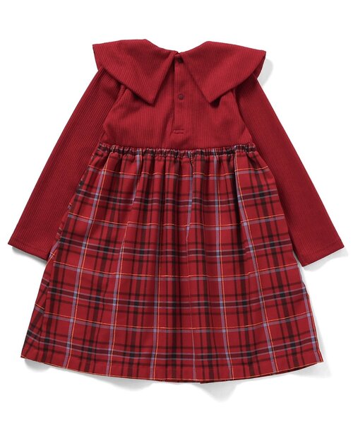 apres les cours（アプレレクール）の「【リンク】ケープカラーチェックワンピース_ジュニア対応（ワンピース・キッズ・レッド/サックスブルー・80/90/100/110/120/130/140）」の3枚目の写真