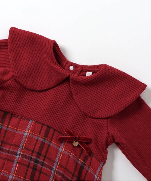 apres les cours（アプレレクール）の「【リンク】ケープカラーチェックワンピース_ジュニア対応（ワンピース・キッズ・レッド/サックスブルー・80/90/100/110/120/130/140）」の11枚目の写真