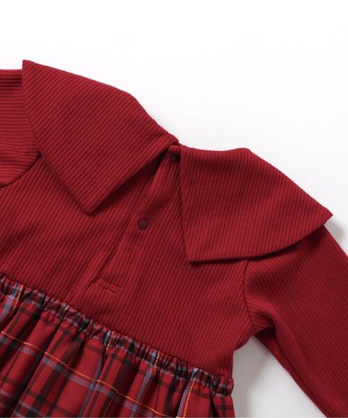 apres les cours（アプレレクール）の「【リンク】ケープカラーチェックワンピース_ジュニア対応（ワンピース・キッズ・レッド/サックスブルー・80/90/100/110/120/130/140）」の12枚目の写真