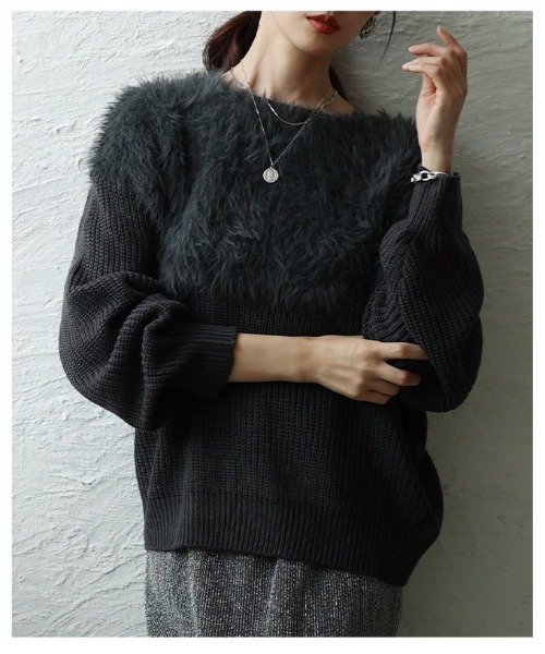 Sawa a la mode(サワアラモード)の「シャギー×リブニットセーター(ニット/セーター・レディース・グレー/グレイッシュベージュ・FREE)」の3枚目の写真