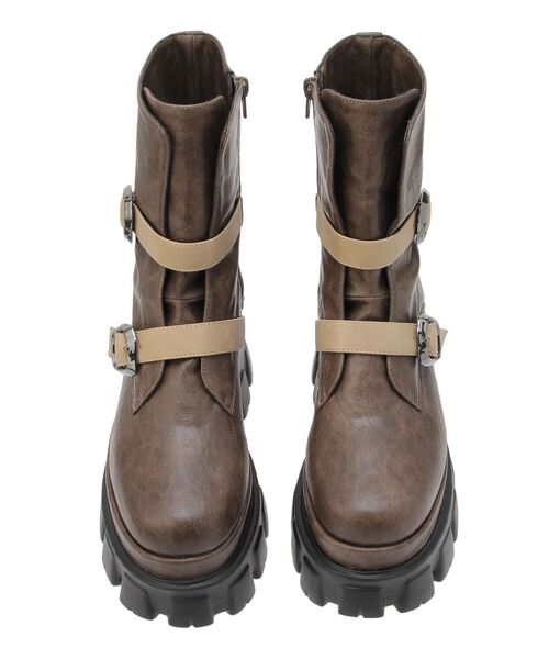 EVRIS（エヴリス）の「ダブルベルトバックルデザインワークブーツ（ブーツ・レディース・ブラック/ブラウン・SMALL/MEDIUM/LARGE）」の15枚目の写真