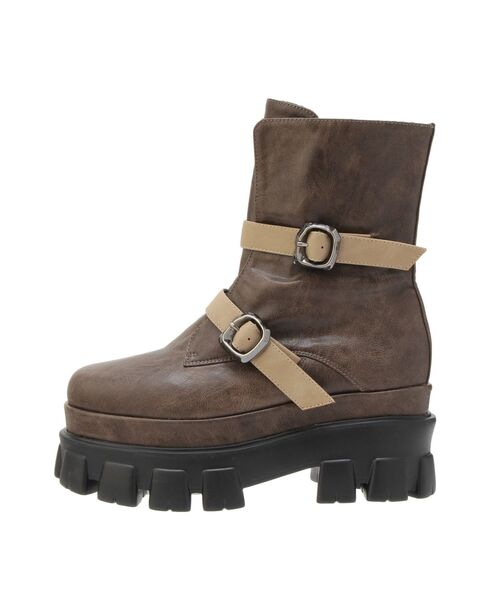 EVRIS（エヴリス）の「ダブルベルトバックルデザインワークブーツ（ブーツ・レディース・ブラック/ブラウン・SMALL/MEDIUM/LARGE）」の16枚目の写真