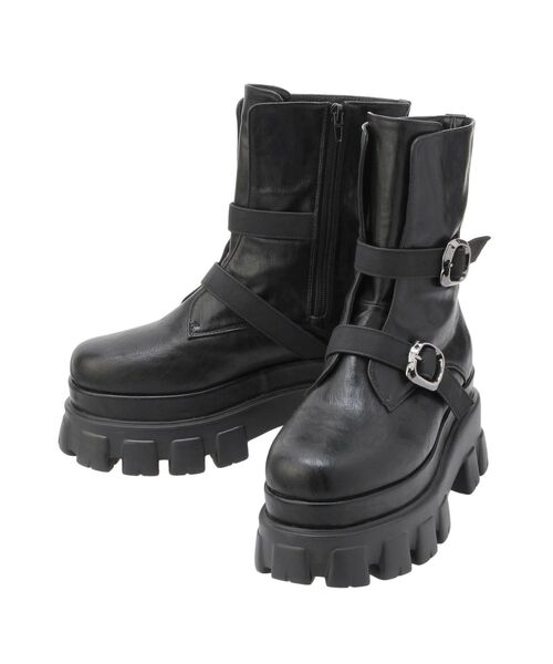 EVRIS（エヴリス）の「ダブルベルトバックルデザインワークブーツ（ブーツ・レディース・ブラック/ブラウン・SMALL/MEDIUM/LARGE）」の21枚目の写真