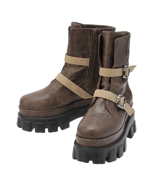 EVRIS（エヴリス）の「ダブルベルトバックルデザインワークブーツ（ブーツ・レディース・ブラック/ブラウン・SMALL/MEDIUM/LARGE）」の22枚目の写真