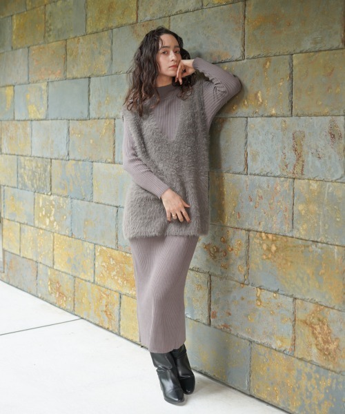 Bou Jeloud（ブージュルード）の「シャギーチュニックリブワンピースセット（ワンピース・レディース・グレー/チャコールグレー/ブラック・FREE）」の10枚目の写真