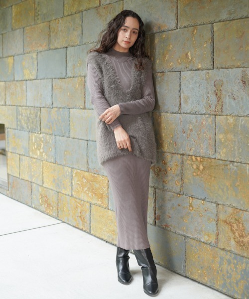 Bou Jeloud（ブージュルード）の「シャギーチュニックリブワンピースセット（ワンピース・レディース・グレー/チャコールグレー/ブラック・FREE）」の8枚目の写真