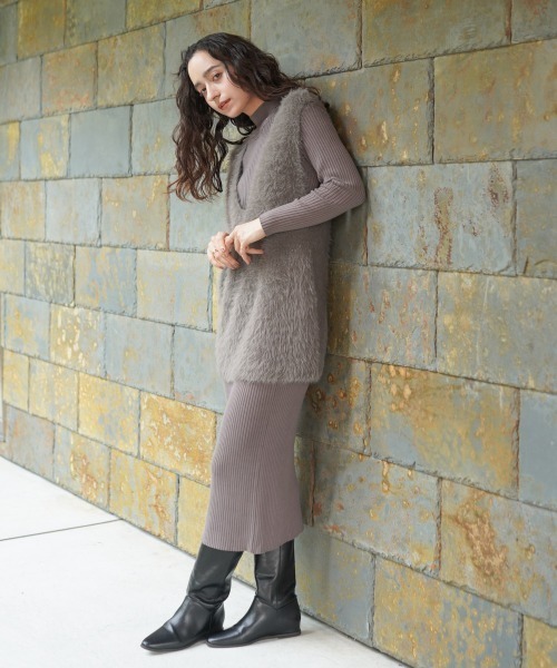 Bou Jeloud（ブージュルード）の「シャギーチュニックリブワンピースセット（ワンピース・レディース・グレー/チャコールグレー/ブラック・FREE）」の6枚目の写真