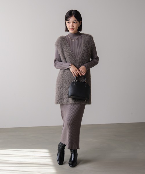 Bou Jeloud（ブージュルード）の「シャギーチュニックリブワンピースセット（ワンピース・レディース・グレー/チャコールグレー/ブラック・FREE）」の15枚目の写真