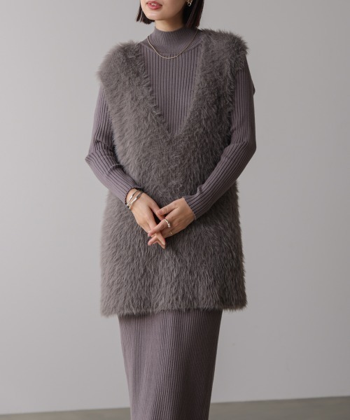 Bou Jeloud（ブージュルード）の「シャギーチュニックリブワンピースセット（ワンピース・レディース・グレー/チャコールグレー/ブラック・FREE）」の4枚目の写真