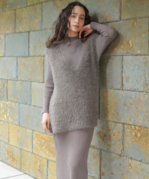 Bou Jeloud（ブージュルード）の「シャギーチュニックリブワンピースセット（ワンピース・レディース・グレー/チャコールグレー/ブラック・FREE）」の5枚目の写真