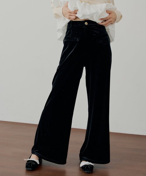 Chico(チコ)の「【SALON by Chico/セットアップ対応】金釦ベロアスラックスパンツ(その他パンツ・レディース・ブラウン/ブラック/ブラック系その他2/ブラック系その他3・FREE/MEDIUM)」の7枚目の写真